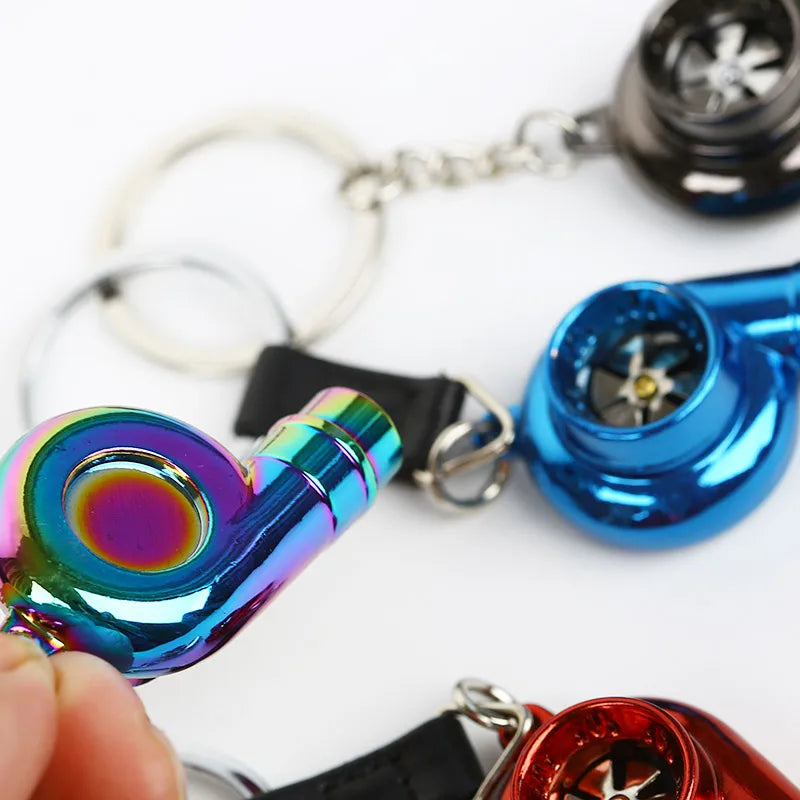 Whistle Sound Turbo Turbine Long Style Metal Keychain Key Chain Ring Keyring Keyfob Pendent Car Auto Part Charger Spinning