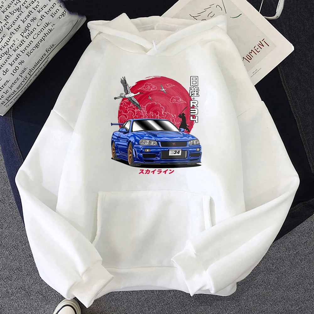 Japanese Cartoon Car Printed Design Pullover Hoodies Harajuku Men Graphic Popular Sweatshirt Fashion Roupas Masculinas
