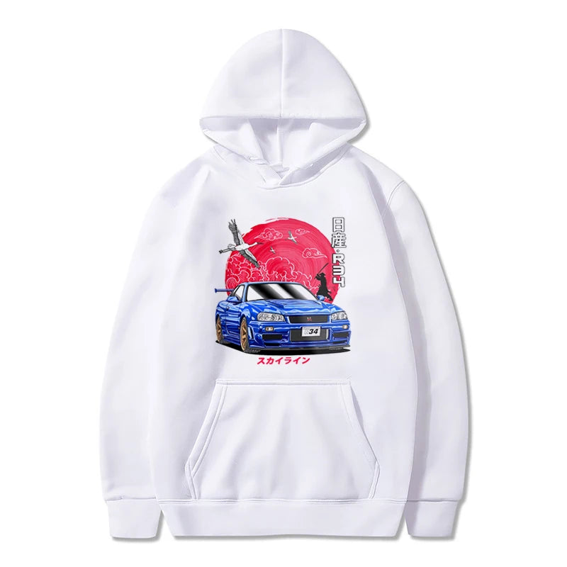 Japanese Cartoon Car Printed Design Pullover Hoodies Harajuku Men Graphic Popular Sweatshirt Fashion Roupas Masculinas