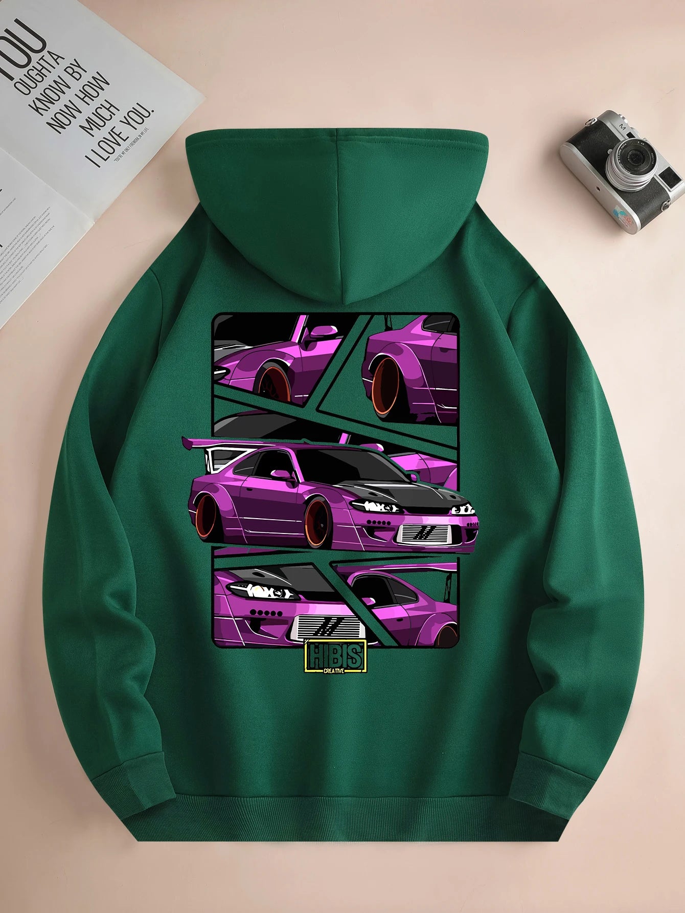 Men'S New Fashion Hoodie, Casual Daily Drawstring Hooded Sweatshirt Car Print, Front Kangaroo Pocket, Men'S Jacket