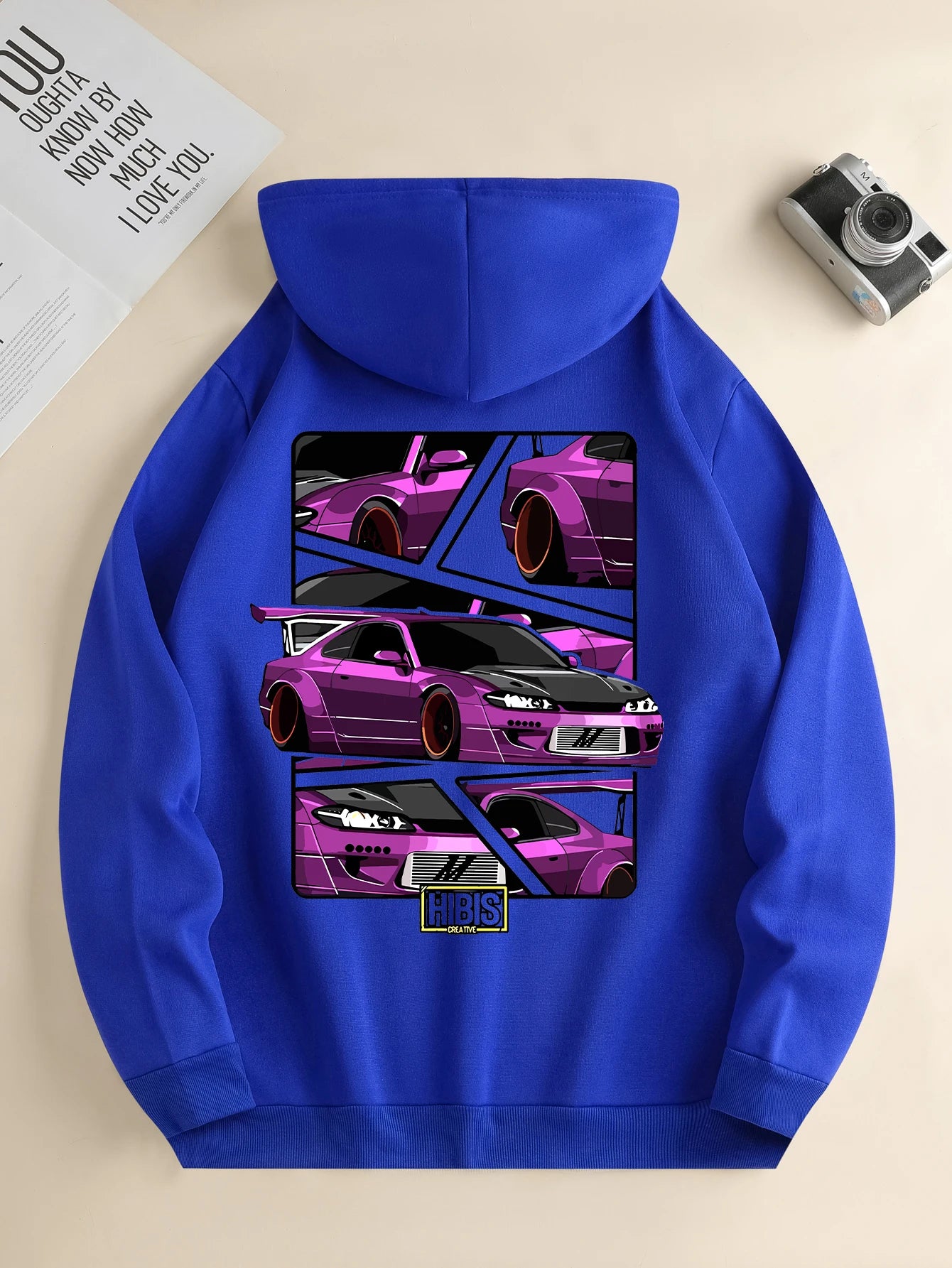 Men'S New Fashion Hoodie, Casual Daily Drawstring Hooded Sweatshirt Car Print, Front Kangaroo Pocket, Men'S Jacket