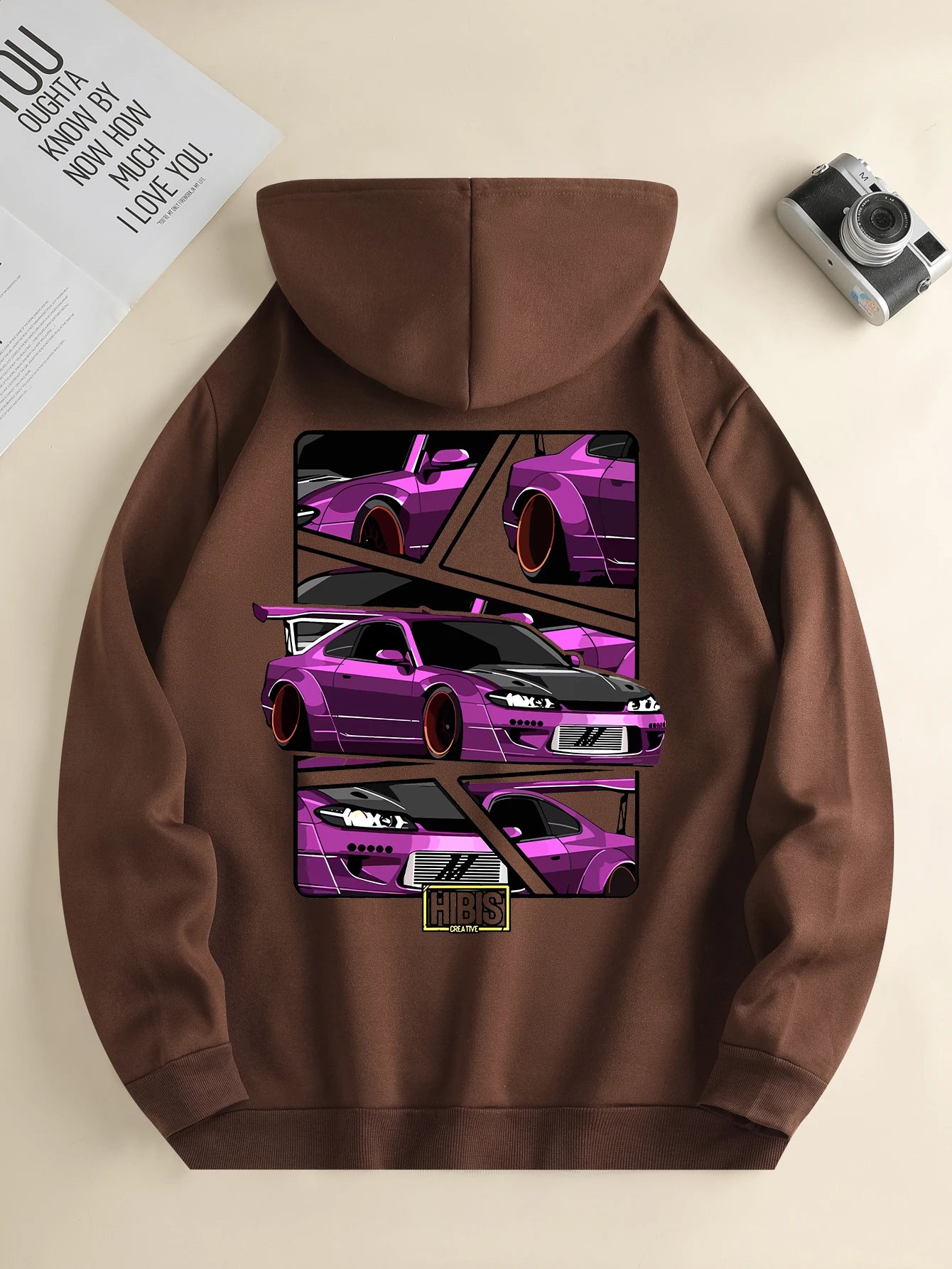 Men'S New Fashion Hoodie, Casual Daily Drawstring Hooded Sweatshirt Car Print, Front Kangaroo Pocket, Men'S Jacket