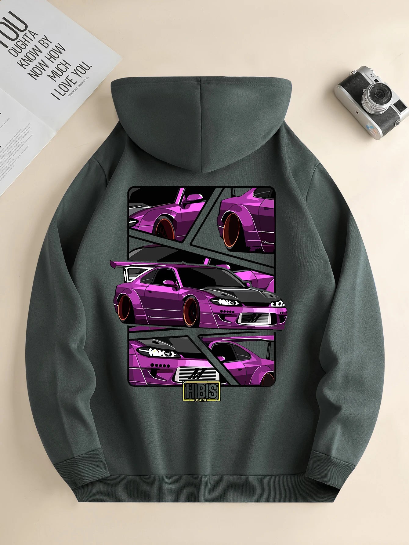 Men'S New Fashion Hoodie, Casual Daily Drawstring Hooded Sweatshirt Car Print, Front Kangaroo Pocket, Men'S Jacket